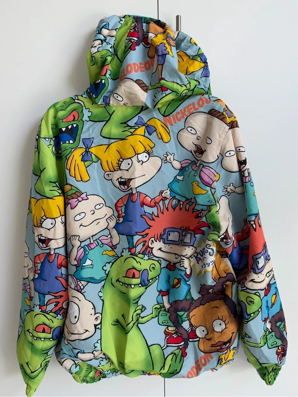 Members Only x Nickelodeon Rugrats Reptar Print Hooded Windbreaker Large Rare